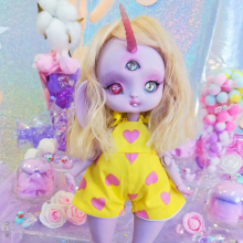 jumpsuit yellow & pink hearts - Online shop "Villi Tunes Doll"